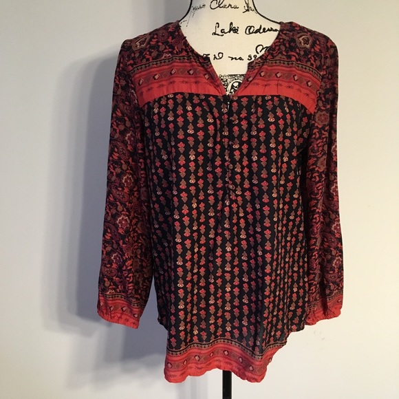 Lucky Brand Womens Plus Size Jordynn Peasant Top
